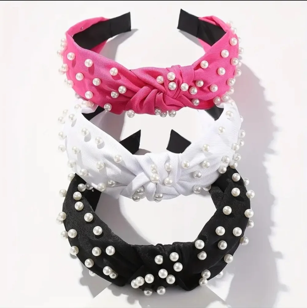 3pcs Fabric Pearl Knot Headbands - Solid Color NEW